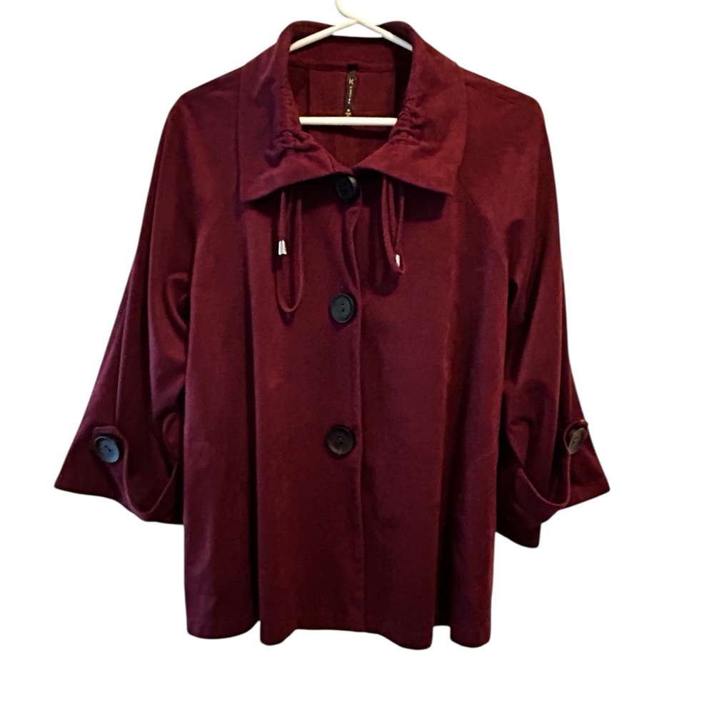 IC by Connie K Stylish Cabernet Burgundy Button-Up Faux Suede Jacket
